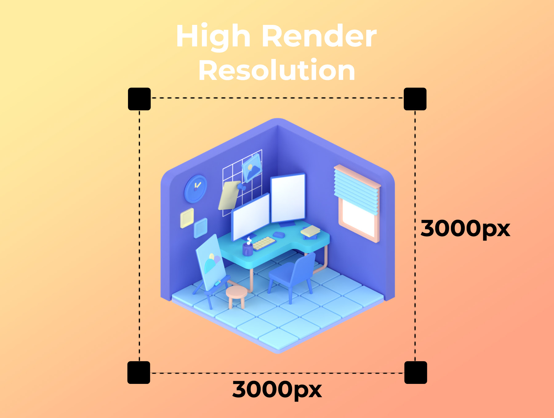 3D等角房间 3D Isometric Room blender, obj, gltf, png格式-3D/图标-到位啦UI
